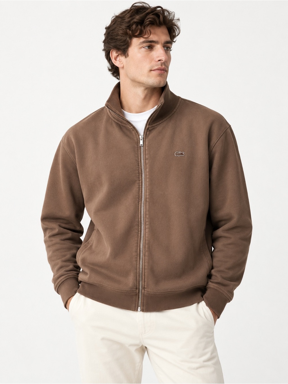 Lacoste Men's Brown Zip-Up Fleece Jacket